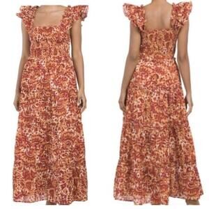 House of Harlow 1960 Medium Zoey Floral Block Print Tiered Smocked Maxi Dress